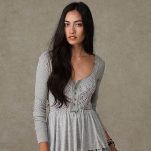 Free People Level Heart Thermal Babydoll Henley